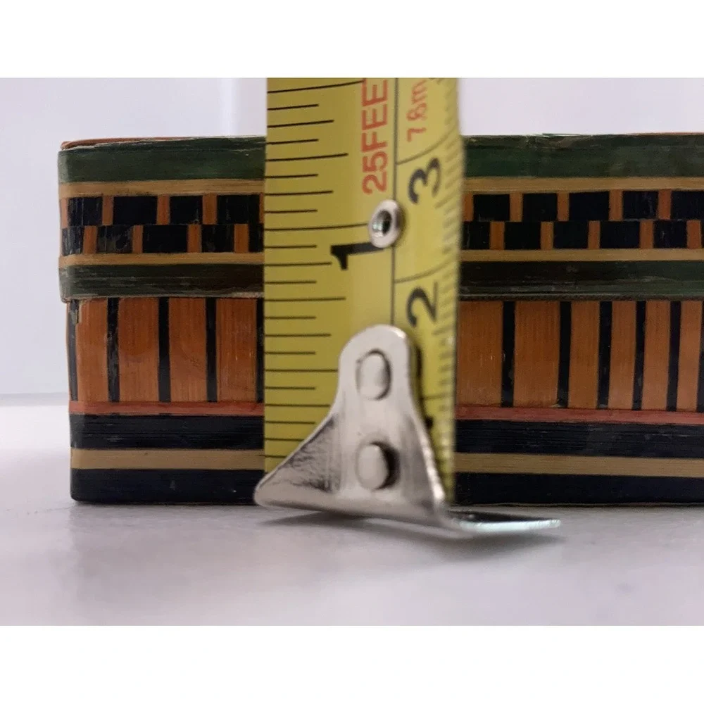Vtg Asian Biscuit Tin Trinket Box‎ Phoenix Wooden Inlay 2.75